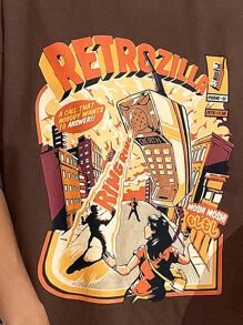 Ilustrata Áo thun hở vai họa tiết chữ và hình nghệ sĩ, Áo phông nữ, Mùa hè, Cotton, Lễ hội, Trang phục phương Tây - Cà phê nâu - Xem 3