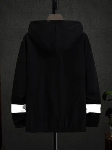 Manfinity 男士反光拼塊抽繩連帽夾克不帶T恤 - 黑色 - 查看 2