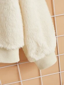 SHEIN Girls Letter Embroidery Teddy Pullover - Beige - View 4