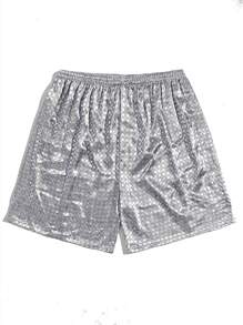 Men Allover Geo Print Satin Sleep Shorts - Silver - View 1