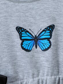 Toddler Girls Butterfly Print Bow Split Hem Sweatshirt Dress - Grey - View 4