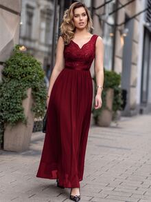 MIUSOL Sequin Lace Sweetheart Neck Sleeveless Chiffon Formal Party Dress - Burgundy - View 5
