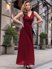 MIUSOL Sequin Lace Sweetheart Neck Sleeveless Chiffon Formal Party Dress - Burgundy - View 6