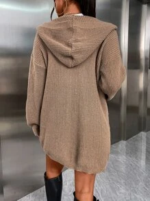 SHEIN Unity Drop Shoulder Pocket Patched Hooded Duster Cardigan - Mocha Brown - View 2