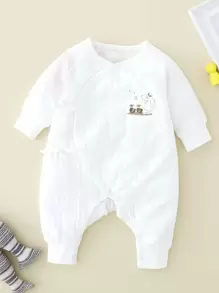 Bebé Jumpsuit con dibujos animados & con estampado de nota de música con nudo lateral - Blanco - Ver 1
