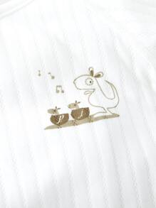 Bebé Jumpsuit con dibujos animados & con estampado de nota de música con nudo lateral - Blanco - Ver 6