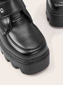 ROMWE Dark Academia botas con plataforma con hebilla con diseño de ojal - Negro - Ver 5