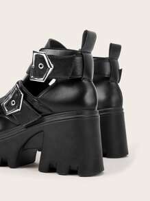 ROMWE Dark Academia botas con plataforma con hebilla con diseño de ojal - Negro - Ver 6