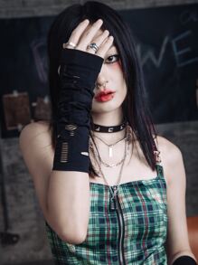 ROMWE Grunge Punk 1雙女性素色鏤空袖套