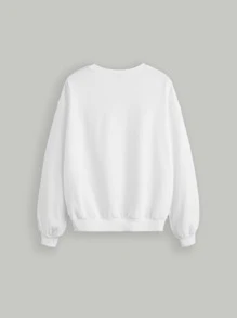 SHEIN MOD Sudadera con estampado de gato de hombros caídos - Blanco - Ver 4