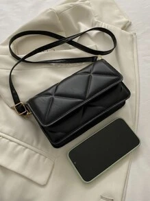 Mini Geometric Quilted Square Bag - Black - View 4