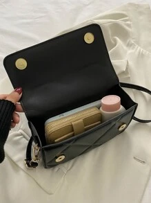 Mini Geometric Quilted Square Bag - Black - View 5