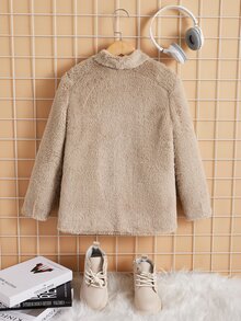 SHEIN Girls Double Button Flap Detail Coat - Apricot - View 2