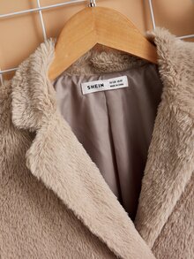 SHEIN Girls Double Button Flap Detail Coat - Apricot - View 4