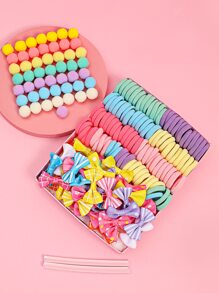 200入組小女童蝴蝶結和球球裝飾DIY頭髮配飾 - 彩色 - 查看 4