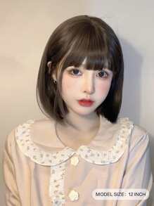 alicegarden 12 Inch Straight Synthetic Hair Wig, Natural Brown Color With Bangs, Made Of Heat-Resistant Fiber, Durable And Long-Lasting. Suitable For Daily Wear, Parties, Cosplay And Gatherings. (Accessories Not Included) - 棕色 - 查看 2
