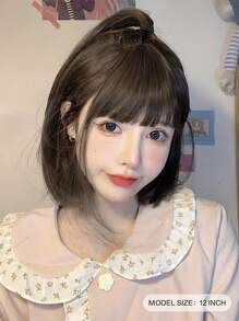 alicegarden 12 Inch Straight Synthetic Hair Wig, Natural Brown Color With Bangs, Made Of Heat-Resistant Fiber, Durable And Long-Lasting. Suitable For Daily Wear, Parties, Cosplay And Gatherings. (Accessories Not Included) - 棕色 - 查看 4