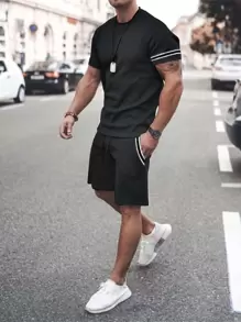 Manfinity Homme Bộ hai mảnh Nam Dây kéo Ruy băng màu trơn Sẵn sàng - màu đen - Xem 1