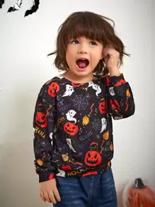 SHEIN 小男童萬聖印花運動衫 - 黑色 - 查看 1