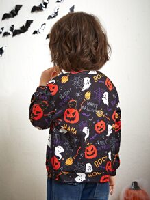SHEIN 小男童萬聖印花運動衫 - 黑色 - 查看 2