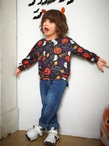 SHEIN 小男童萬聖印花運動衫 - 黑色 - 查看 3