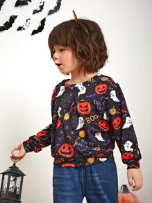 SHEIN 小男童萬聖印花運動衫 - 黑色 - 查看 4