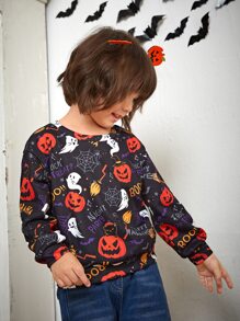 SHEIN 小男童萬聖印花運動衫 - 黑色 - 查看 5