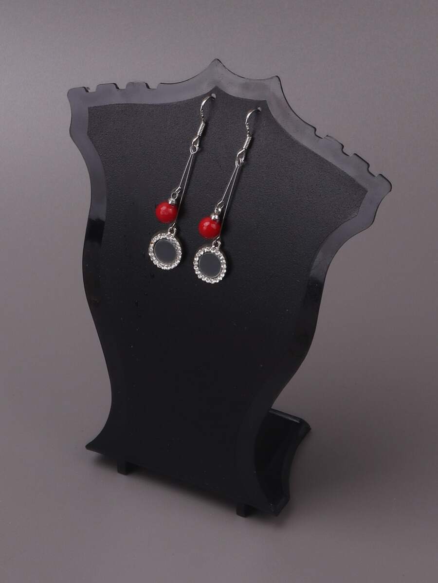 1pc/10pcs Clear Plastic Small Necklace Display Stand - Black - View 1