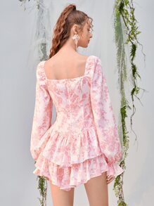 SHEIN MOD Vestido con estampado floral bajo con fruncido - Rosa Pálido - Ver 7