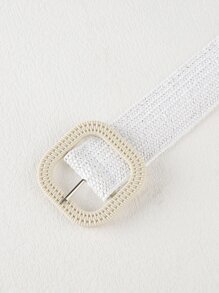 Cinturón de paja con hebilla cuadrada - Blanco - Ver 2