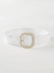 Cinturón de paja con hebilla cuadrada - Blanco - Ver 3