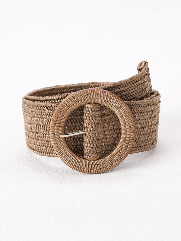 1pc Boho Braided PP Straw Elastic Waist Belt For Women, Decorative Belt For Beach Dresses Summer, School