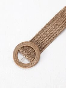 1 pieza Cinturón elástico de paja trenzada de PP estilo bohemio para mujeres, cinturón decorativo para vestidos de playa de verano, escuela de otoño, otoño, Halloween - Caqui - Ver 2