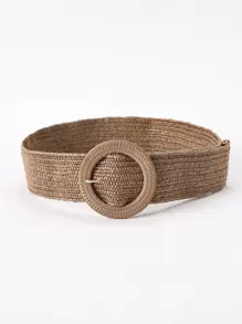 1 pieza Cinturón elástico de paja trenzada de PP estilo bohemio para mujeres, cinturón decorativo para vestidos de playa de verano, escuela de otoño, otoño, Halloween - Caqui - Ver 3