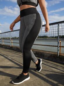 SHEIN Running Quần thể thao Legging Plus Size  & Quần Khối Màu - Màu xám đen - Xem 1