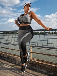 SHEIN Running Quần thể thao Legging Plus Size  & Quần Khối Màu - Màu xám đen - Xem 5