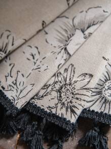 Bubaba 1 pièce de rideaux occultants à imprimé floral, style minimaliste nordique avec décoration de franges noir, convient pour la cuisine, la salle à manger, la chambre à coucher, l'hôtel, la décoration saisonnière