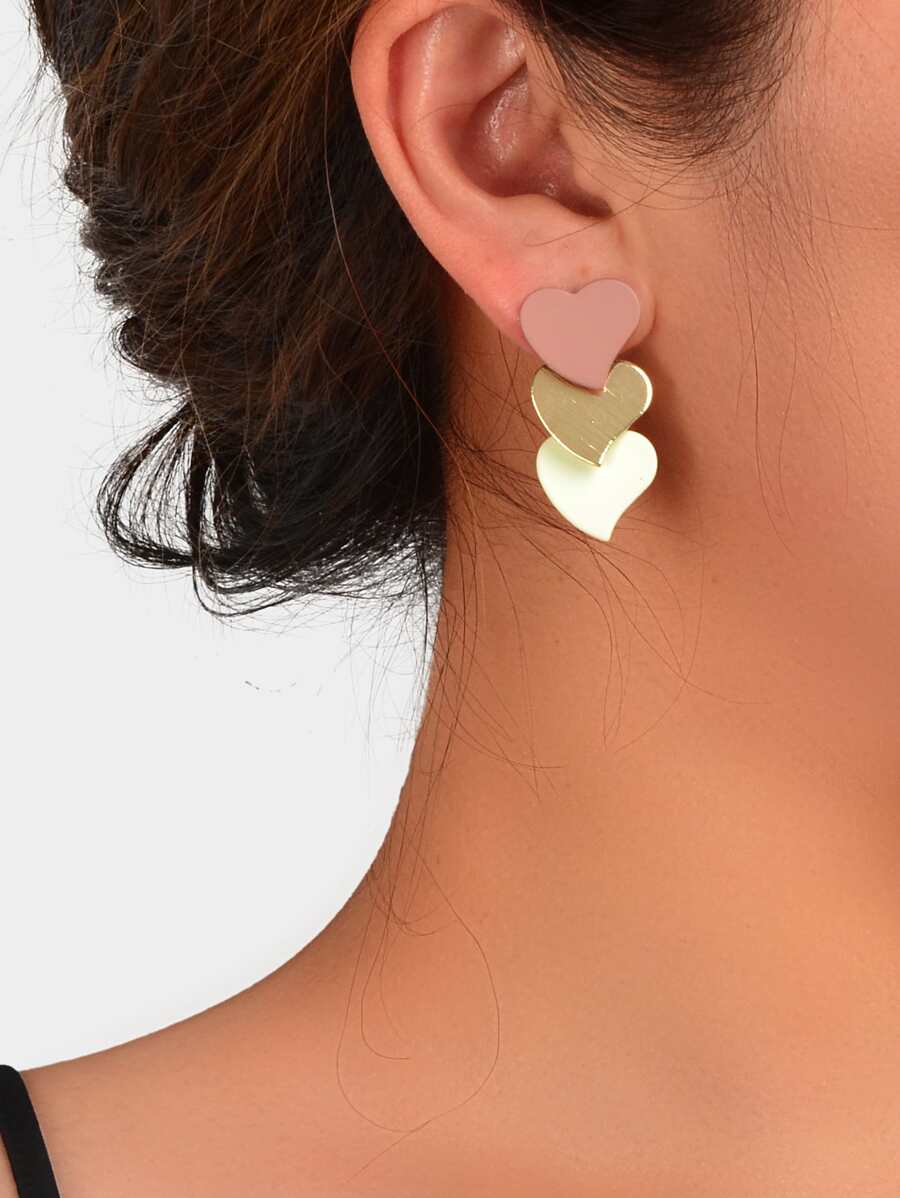 Bông tai hình trái tim màu khối - Vàng - Xem 1