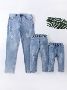 Bebé niño 1 pieza Jeans cónicos desgarro crudo - Lavado ligero - Ver 3