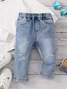 Bebé niño 1 pieza Jeans cónicos desgarro crudo - Lavado ligero - Ver 1