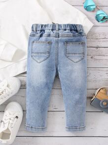 Bebé niño 1 pieza Jeans cónicos desgarro crudo - Lavado ligero - Ver 2