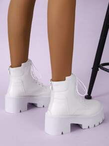 Giày bốt Nữ Thời trang màu trơn Dây kéo sau Lace-up Thanh lịch - trắng - Xem 2