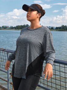 SHEIN Street Sport Camiseta deportiva de dos tonos bajo curvo - Gris - Ver 3