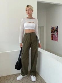DAZY Solid Super Crop Top Without Tube Top - Beige - View 3