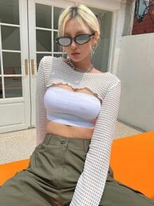 DAZY Solid Super Crop Top Without Tube Top - Beige - View 8