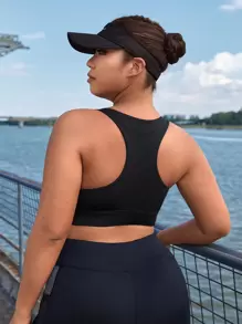 SHEIN Running Plus Cut Out Racer Back Sports Bra - Black - View 2