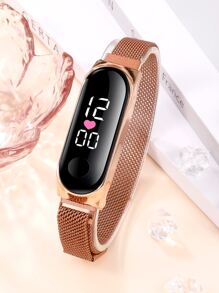 SHAARMS 1pc Minimalist Electronic Watch & 1pc Bracelet - Rose Gold - View 4