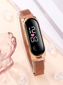 SHAARMS 1pc Minimalist Electronic Watch & 1pc Bracelet - Rose Gold - View 2