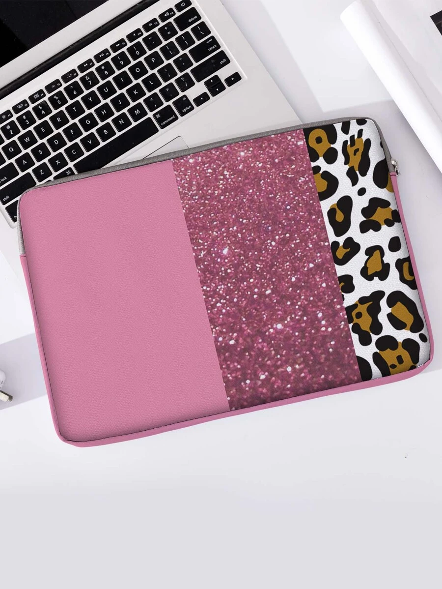 1 pieza Bolso para ordenador 14 pulgadas con estampado de leopardo - Rosa - Ver 1