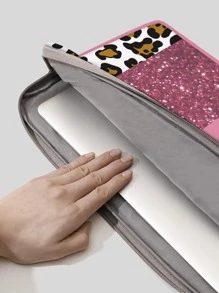 1 pieza Bolso para ordenador 14 pulgadas con estampado de leopardo - Rosa - Ver 2